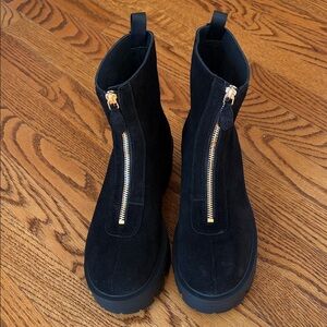 Prada Black Ankle Boots with Gold Zipper